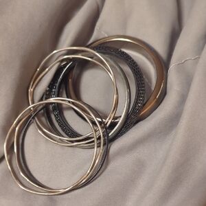 Elegant Silver and Black Bangle Set